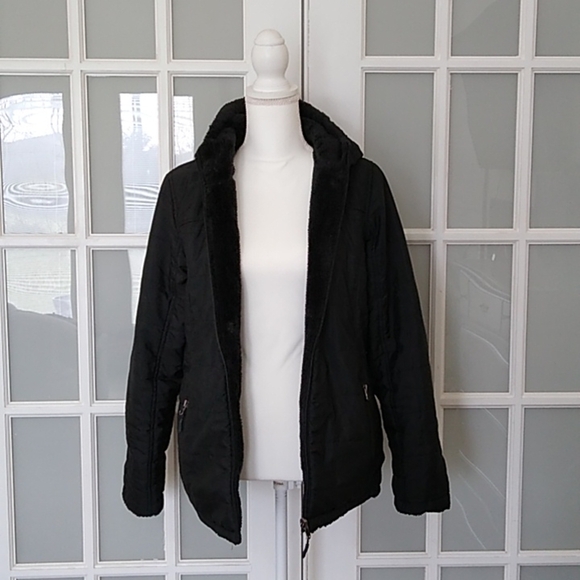 Reebok Faux Fur Reversible Black Jacket - Picture 2 of 16